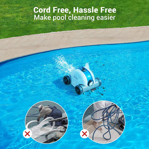 Cordless Robotic Pool Cleaner, Automatic 17.7*11.8*11.8, Blue and white