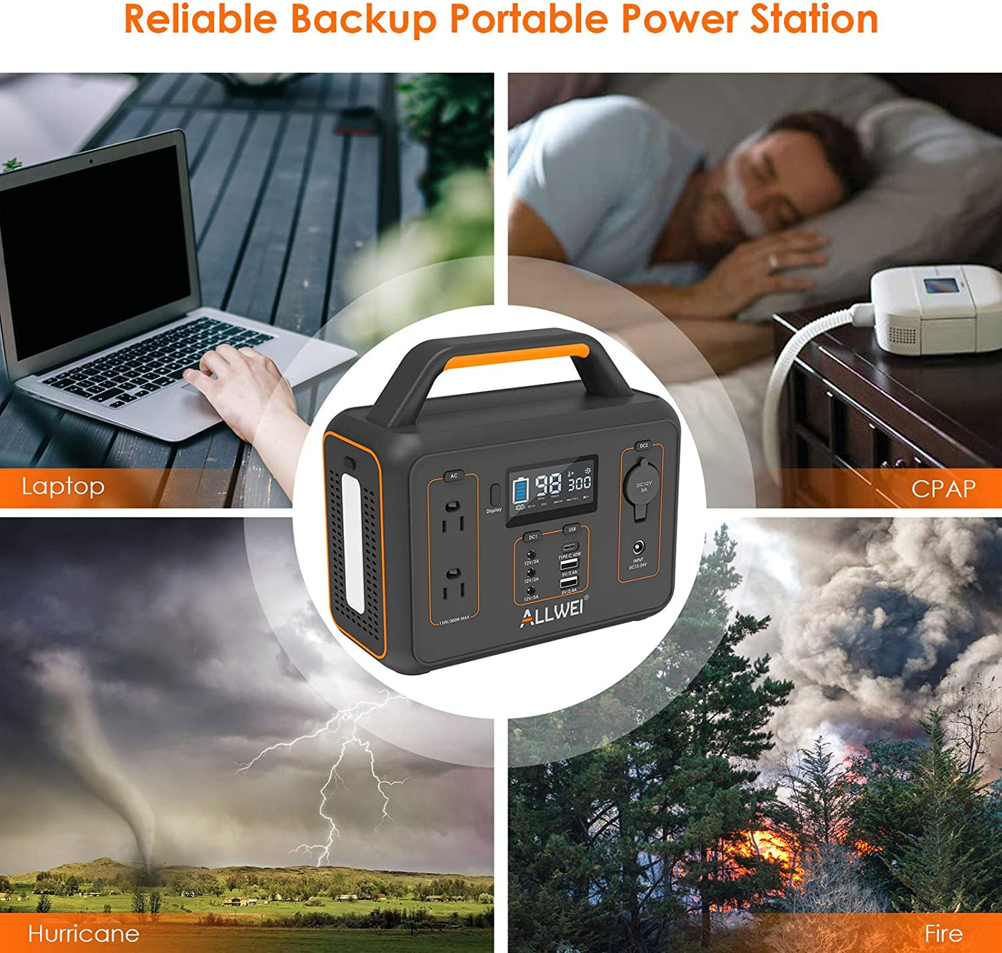 ALLWEI Portable Power Station, 300W/Peak 600W Solar Generator 280Wh/78000mAh...