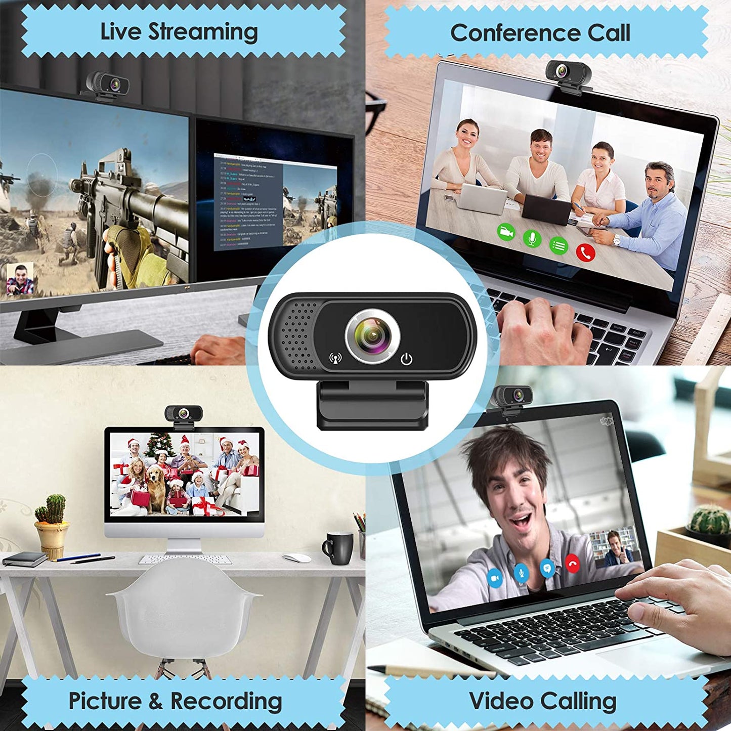 Webcam HD 1080p Web Camera, USB PC Computer with Microphone, Laptop...
