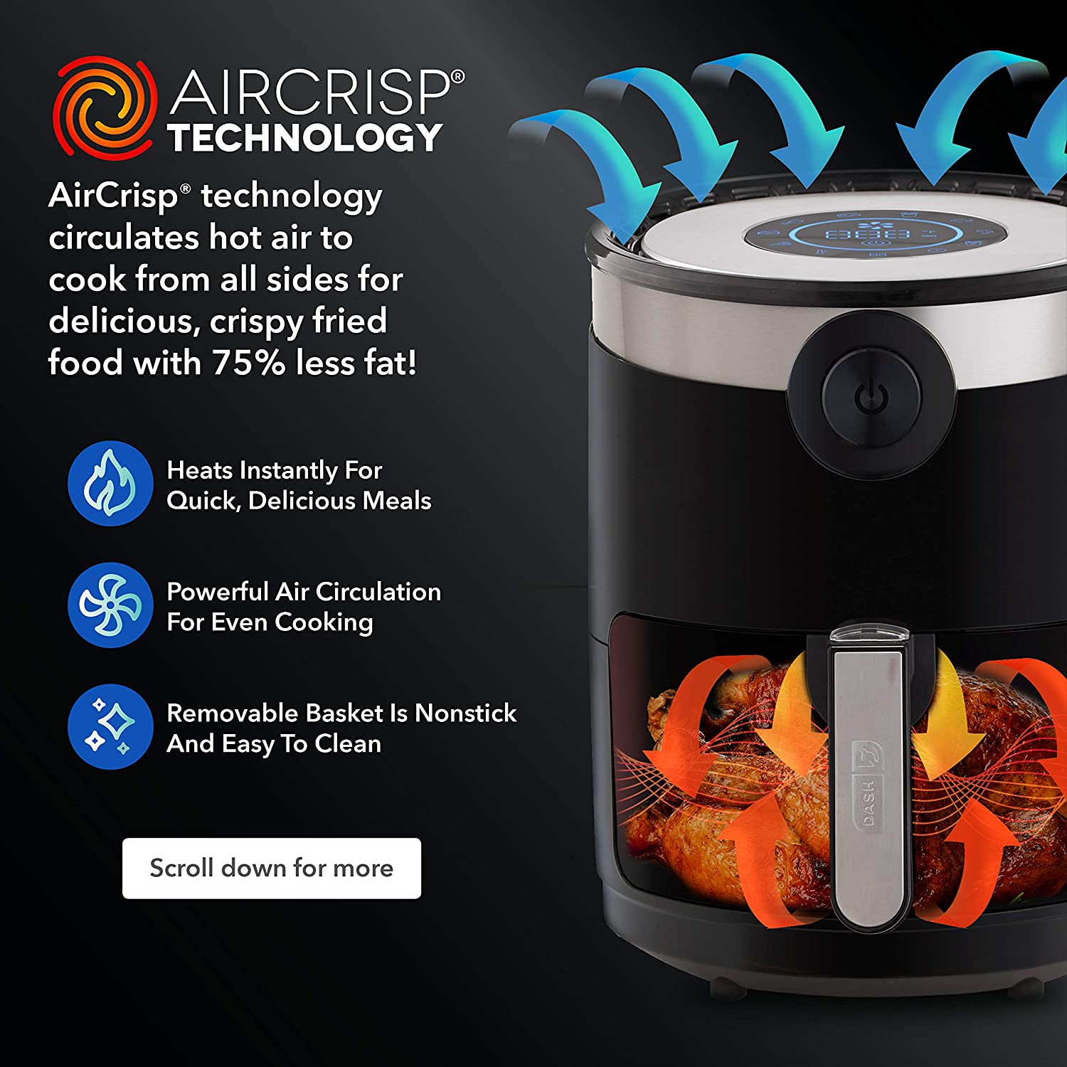 Dash Tasti-Crisp 6-Quart Air Fryer Aqua