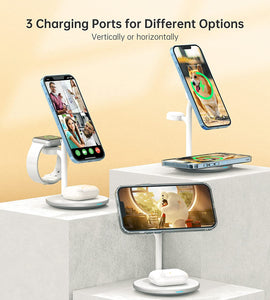 3 in 1 Wireless Charging Station for Multiple Devices, 15W Fast White