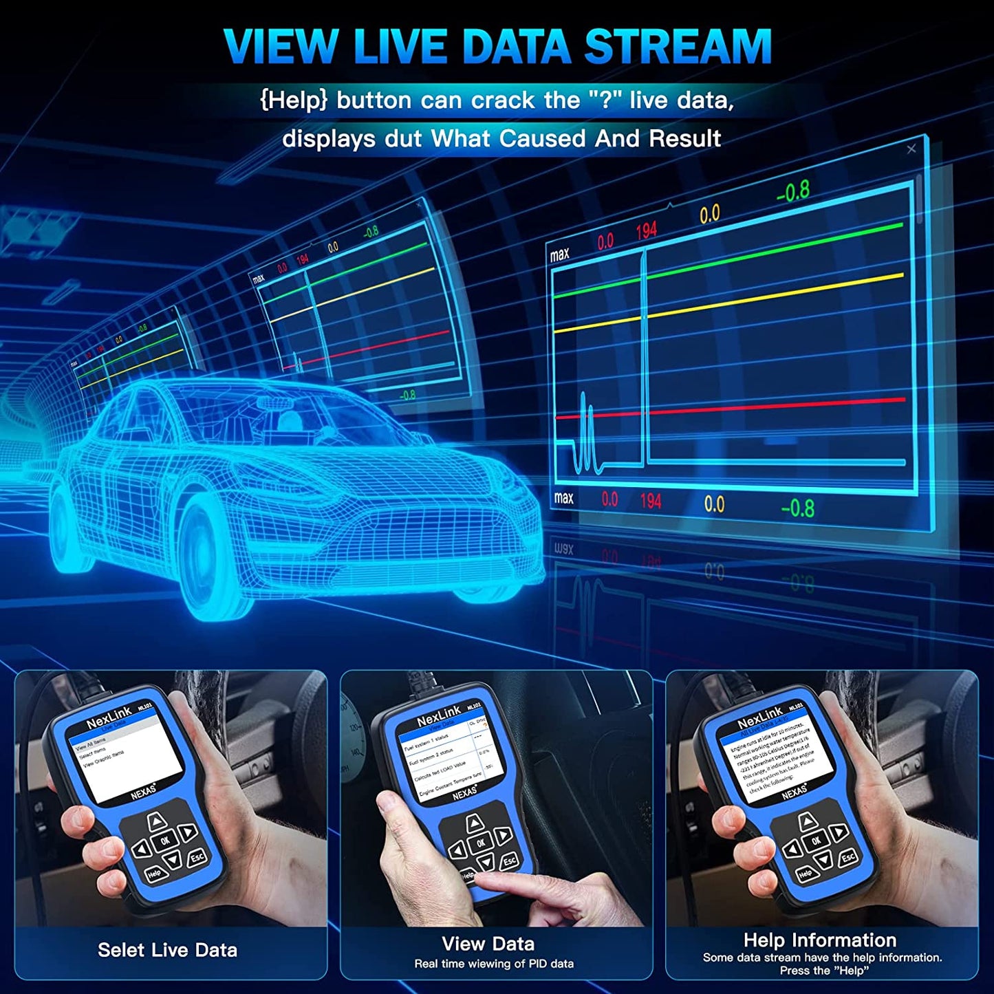 NEXAS Upgraded NL101 OBD2 Scanner Battery Test 2-in-1 Check Engine Car Fault...