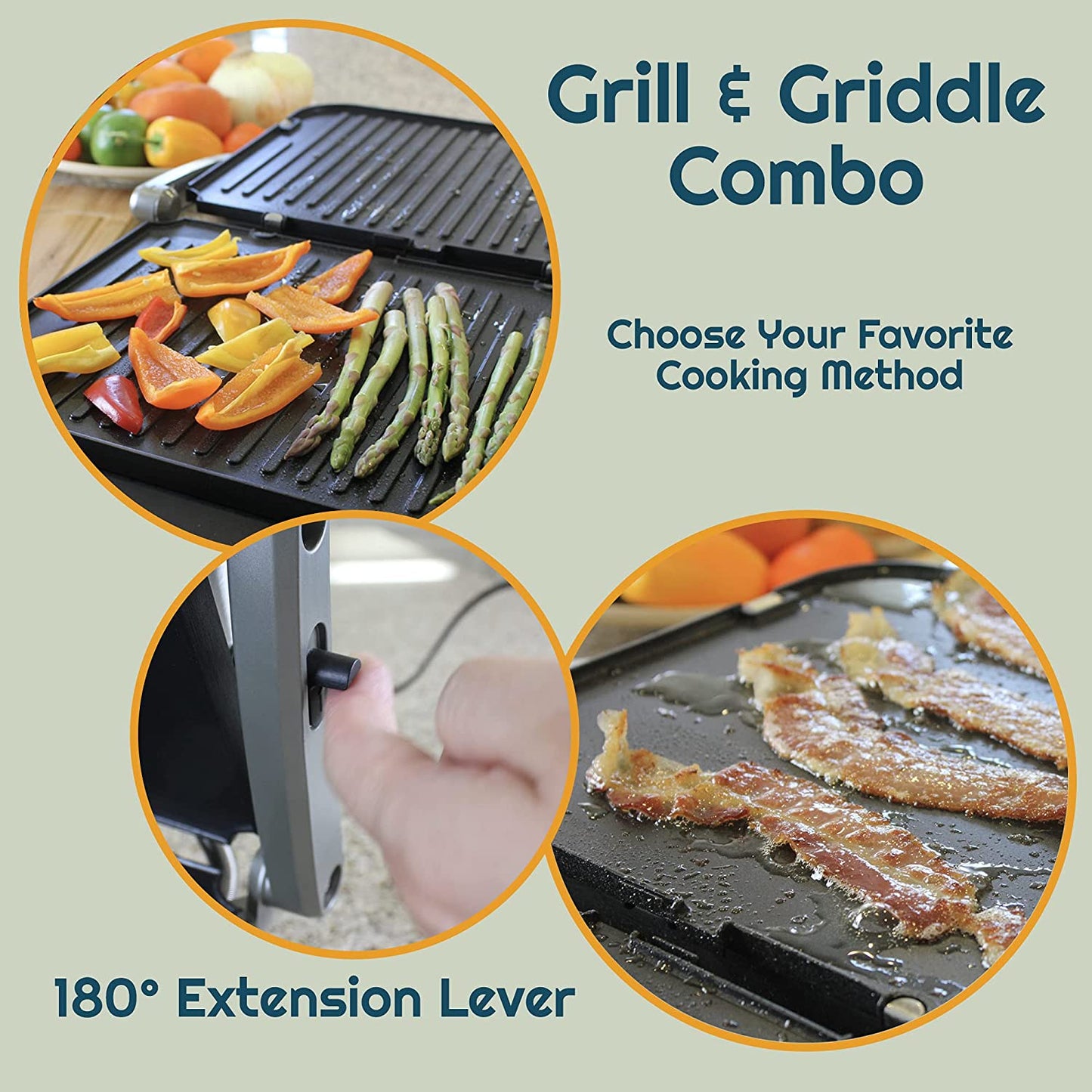 iCucina Contact Griddle|1500W Non-Stick Electric Stainless Steel,Silver
