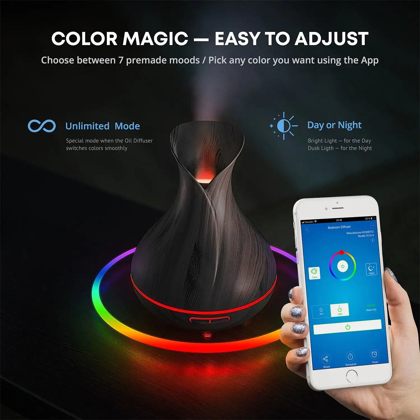 Smart WiFi Wireless Essential Oil Aromatherapy 400ml Ultrasonic Dark Brown
