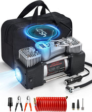 Load image into Gallery viewer, OlarHike 12V Portable Air Compressor, 150PSI Dual Cylinder Metal Pump Silver
