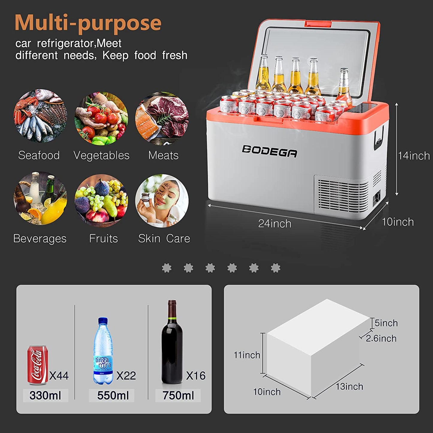 BODEGA 12 Volt Car Refrigerator, 27 Quart（Orange 25L）, K 27 Quart(25L)-Orange