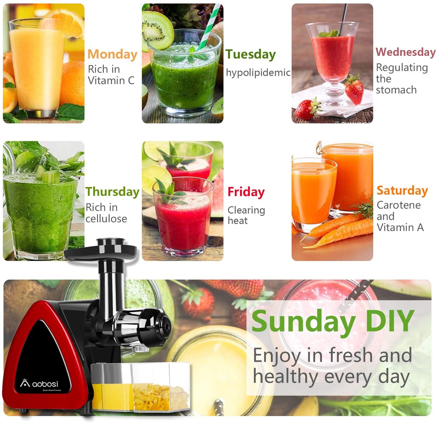 Aobosi Slow Masticating juicer Extractor, Cold Press Juicer Machine, Quiet...
