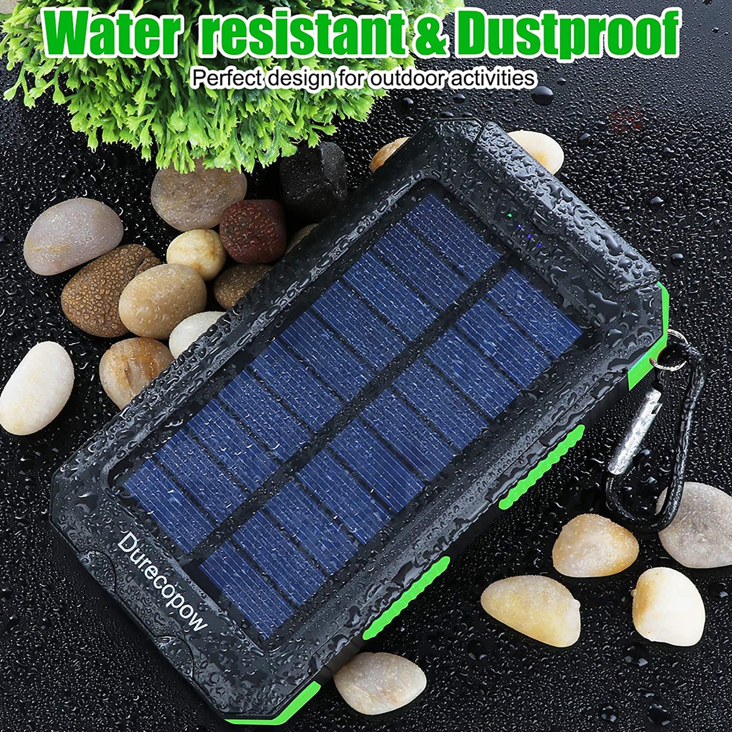 Durecopow Solar Charger, 20000mAh Portable Outdoor Waterproof 20000mAh-Green